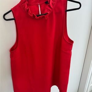 J CREW Red Sleeveless Ruffle Neck Top